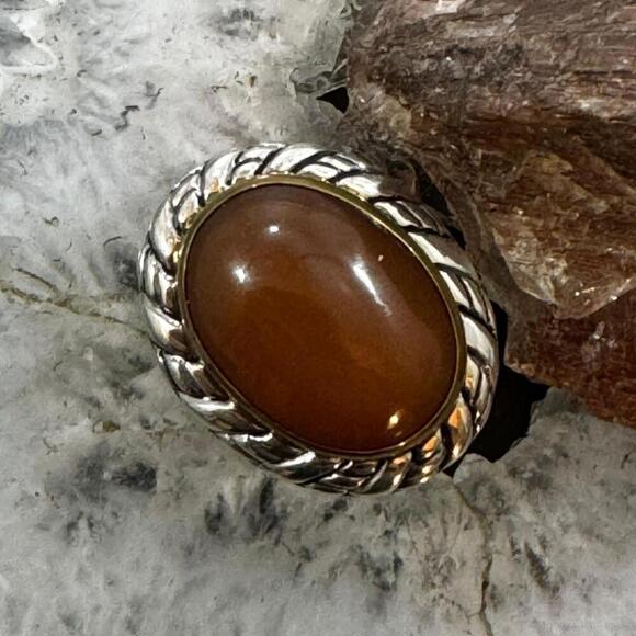 Carolyn Pollack Sterling & Brass Large Oval Carnelian Decorated Ring For Women - Picture 1 of 10